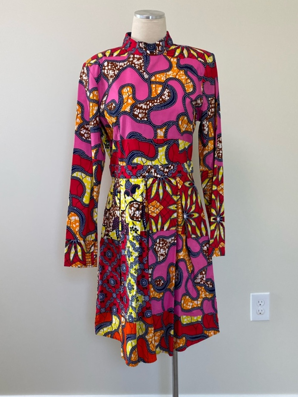 Rahyma Vibrant Pink & Multicolor Long-Sleeve Fit-and-Flare Dress